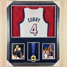 2024 Paris Olympics Team USA Stephen Curry Signed Jersey Framed Gold Medal PSA