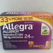 Allegra 24Hr Allergy Relief Tablets 180mg - 40ct. - Non-Drowsy Exp. 08/2026 FS