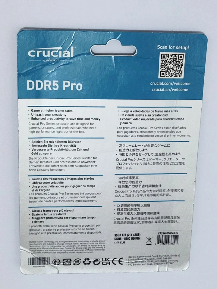 NEW Crucial Pro DDR5 96GB 2 x 48GB 5600 PC5 44800 XMP 3.0 AMD EXPO Udimm Desktop - Image 4 of 4