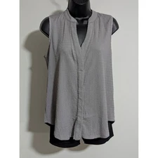 Buckle Black Sleeveless Top V-Neck Textured Casual Blouse Gray Size M