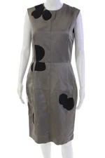 Lanvin Womens Silk Sleeveless Mid Calf Sheath Dress Gray Black Size EUR 40