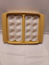 Vintage Tupperware Deviled Egg Carrier Holder with Lid and Trays - Almond