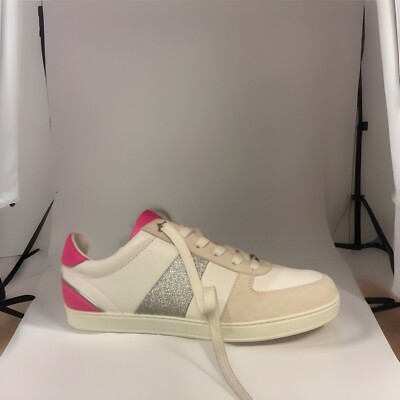 JIMMY CHOO “Teri” White Silver Neon Pink Low-Top Sneakers