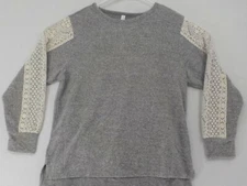 FLORA NIKROOZ PAJAMA TOP ONLY WOMENS SZ M HEATHER GRAY LONGSLEEVE LACE EMBROIDER