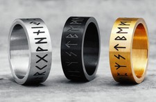 VINTAGE VIKING RUNES MEN WOMEN WEDDING BANDS RING STAINLESS STEEL SIZE 7-13