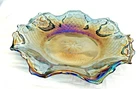 Vintage 10” Blue Iridescent Carnival Glass Hostess Ruffle plate - Indiana Glass
