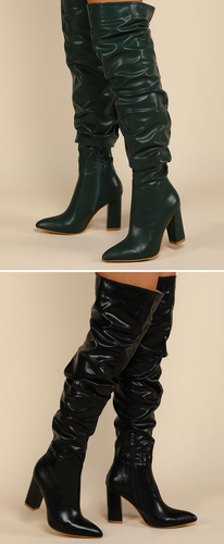Women Over-the-Knee Boots Punk Style Square High Heel Zipper Shoes Pointed Toe - Picture 14 of 18