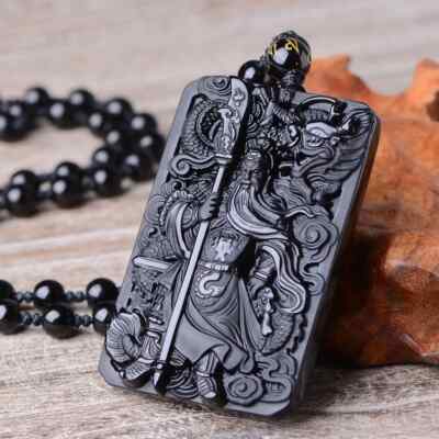 Black Obsidian Buddha Necklace Pendant Guan Yun Dragon Jade Pendant Jade Jewelry