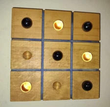 Rustic Vintage Wood Crafted Tic-Tac-Toe Game Board w/ Marbles Hand Made Complete