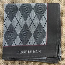 MAN HANDKERCHIEF COTTON ART POCKET SQUARE 18" CLASSIC GRAY  BROWN GEOMETRIC VTG
