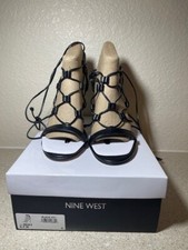 NINE WEST MIX3 LACE UP ANKLE STRAP SANDALS BLACK SIZE 8.5M NEW WITH BOX