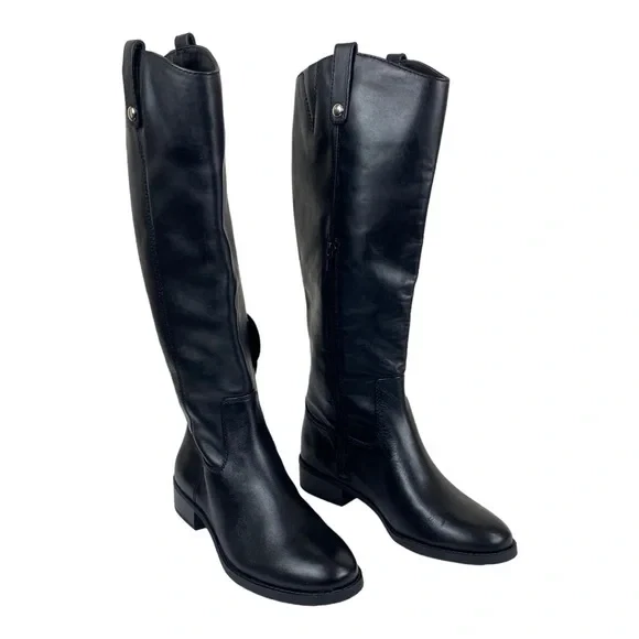 INC Women s Black Leather Fawne Riding Tall Boots Size 8.5 New eBay