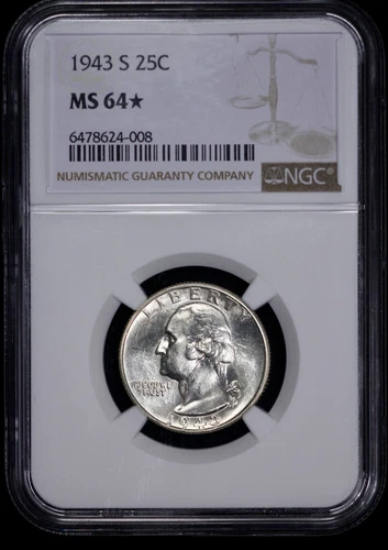 1943-S Washington 25c NGC MS 64* Proof Like Obverse