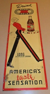 Vintage, Original DRINK NICHOL KOLA Metal Sign A-129, "Long Nick" Soldier 35.75" - Image 1 of 4