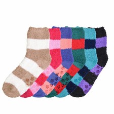 6pairs Women's Striped Fuzzy Cozy Plush Soft Non Skid Slipper Socks Warm Winter