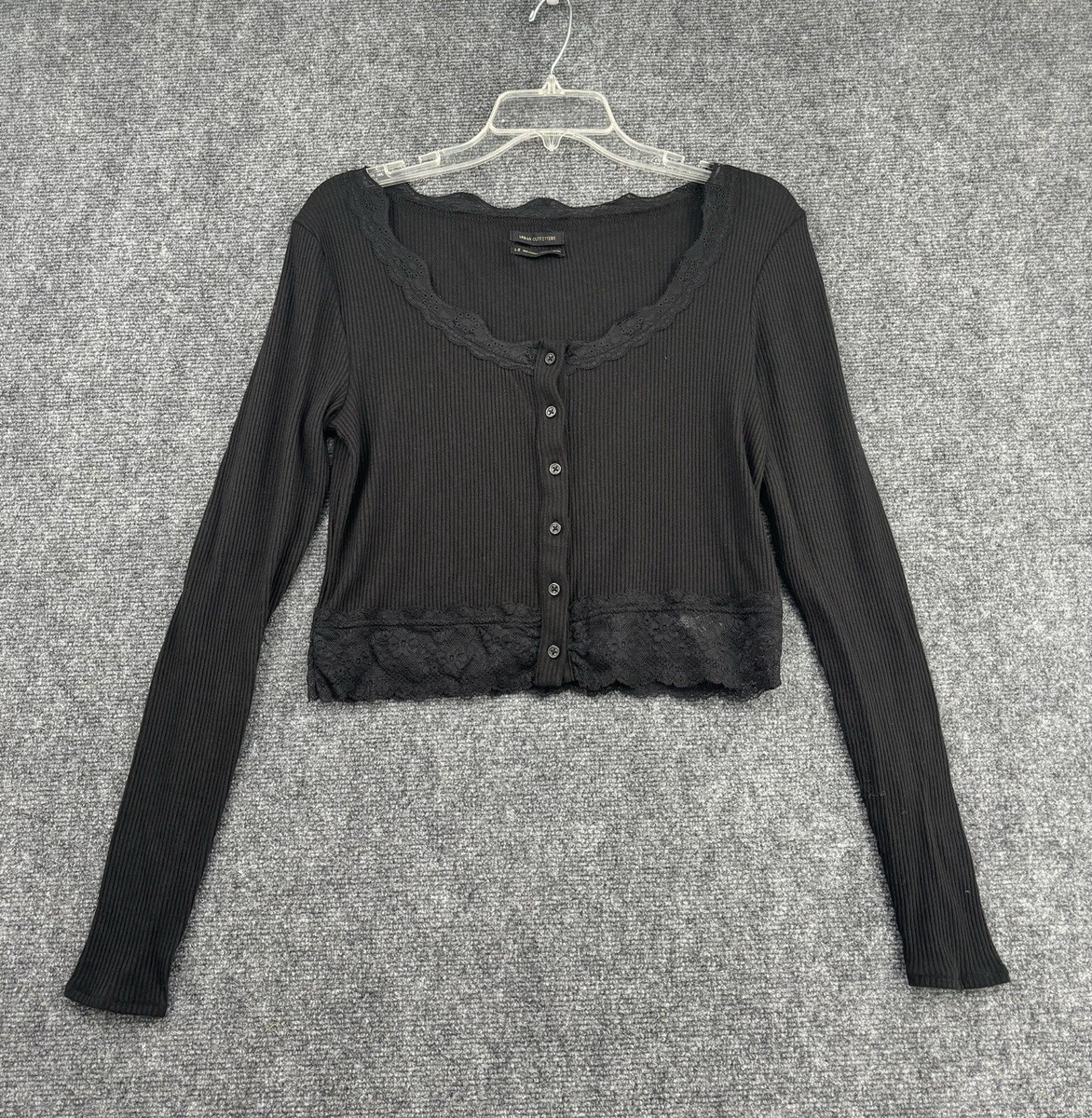 Urban Outfitters Light Weight Black L Cardigan Sweater Lace Button Up  Coquette
