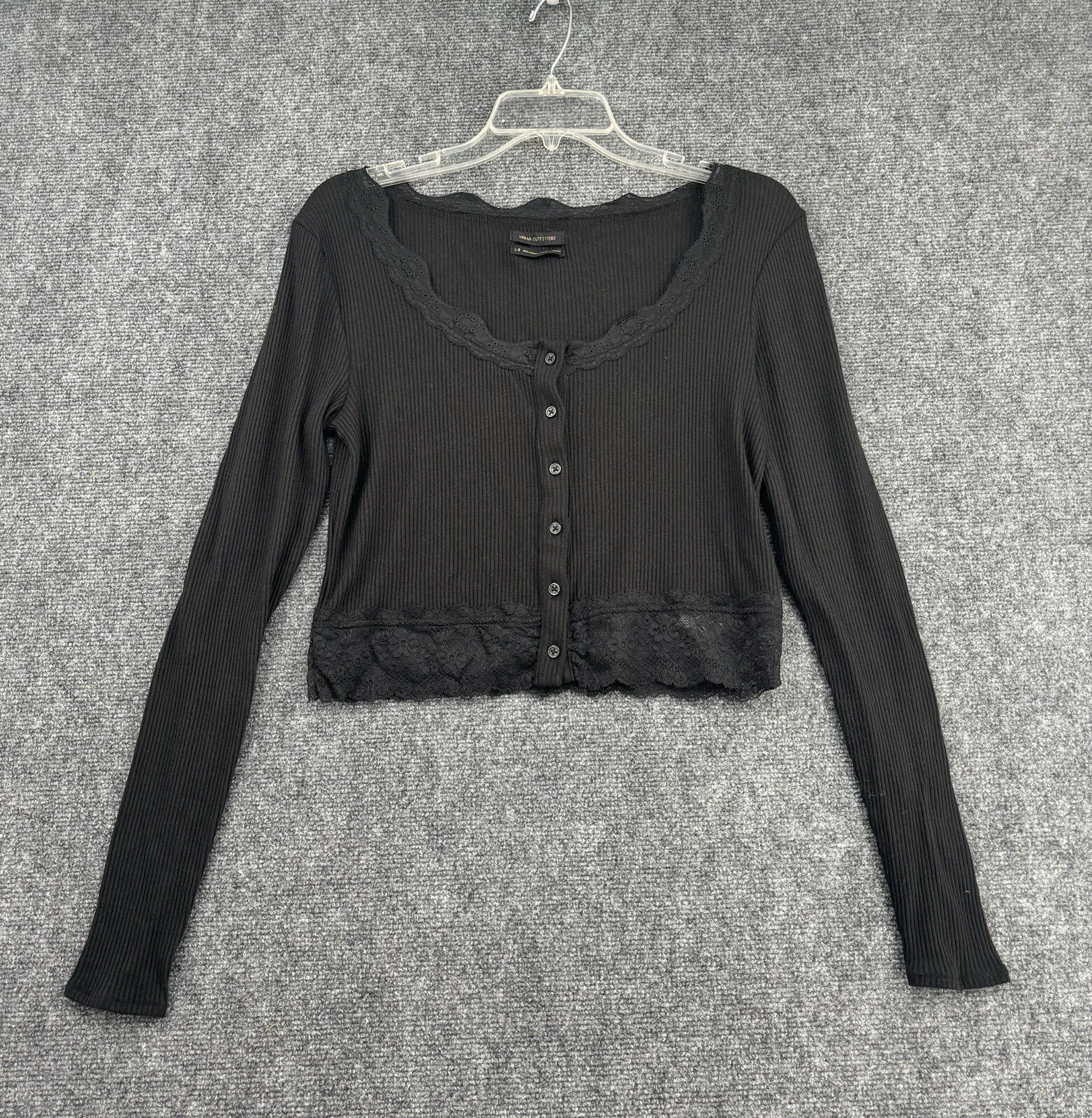 Urban Outfitters Light Weight Black L Cardigan Sweater Lace Crop Coquette Y2K