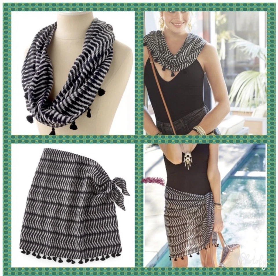 New Stella & Dot Convertible Sarong Scarf Black/White M NIP Retired - Image 2 of 4