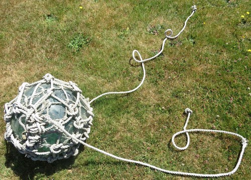 Japanese GLASS Fishing Float XL 14" Aqua Dbl Net Grubby Attach. Lines 23L USA BZ - Picture 12 of 12