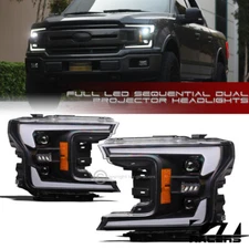For 2018-2020 F150 Black/Blk Full LED Switchback Sequential Projector Headlights