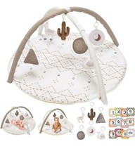 Tummy Time Mat with 6 Toys, Macrame Baby Play Mat for Newborn, Baby Gym Khaki