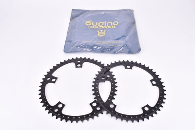 NOS Sugino Super Mighty Competition black anodized drilled Chainring Set 51/47 t