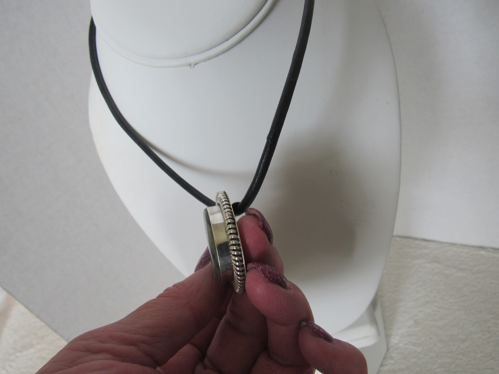 Large Abalone Shell Statement Necklace w/ 925 Bla… - image 6