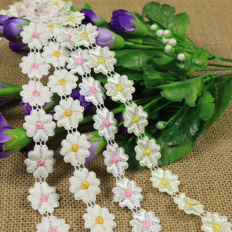 5 Heart Petal Lace Trim 100% milk silk  1 inch Wide White with color Center - Image 3 of 4