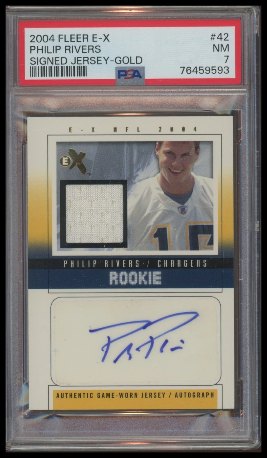Philip Rivers Fleer E-X #42 Signed Jersey-Gold