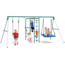 Metal Swing Set Backyard Playground Set Swings Set for Kids Outdoor Heavy Duty