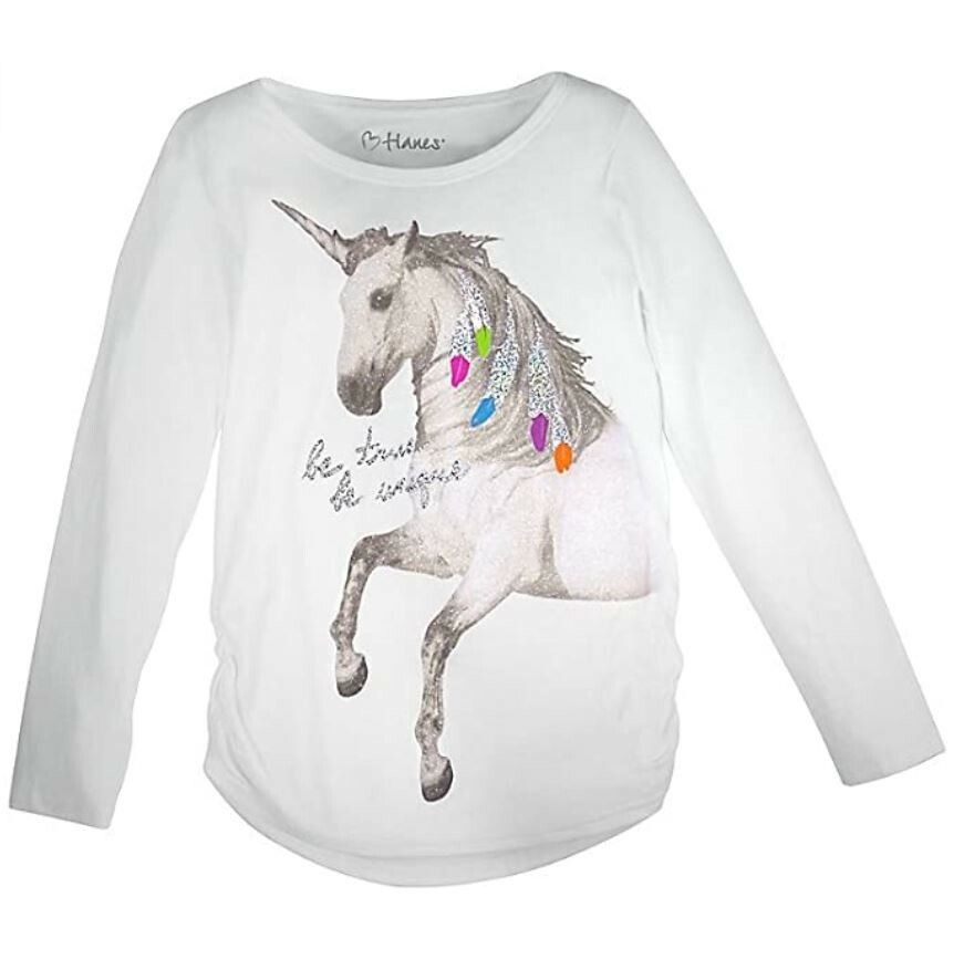ののの④ Girls' Long Sleeve Tee Cinched Sides Be True Unique Glitter