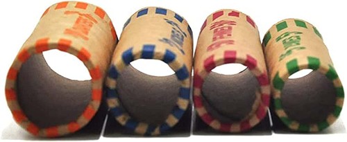 L LIKED 128 Assorted Preformed Coin Wrappers Rolls - Quarters Pennies Nickels... - Picture 5 of 7