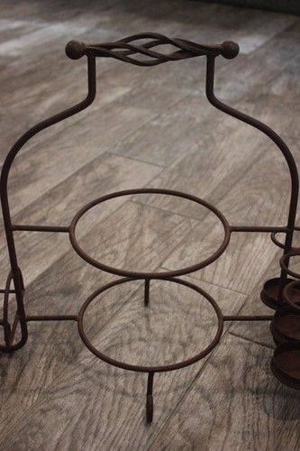 Vintage Brown Wrought Iron 2-Tier Plate Stand Rack w Napkin & Silverware Holders - Picture 3 of 11