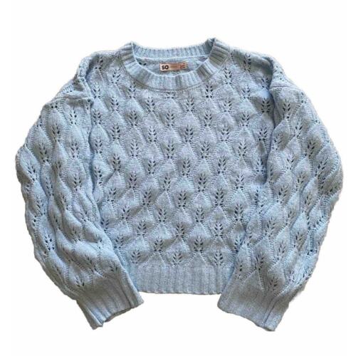SO Women's Sweatshirt Light Blue Soft Tight Knit Medium Long Sleeve Crew Neck