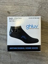 Ghluv Antimicrobial Home Socks Youth. 2 Pair Sizes Youth 9-2. Black