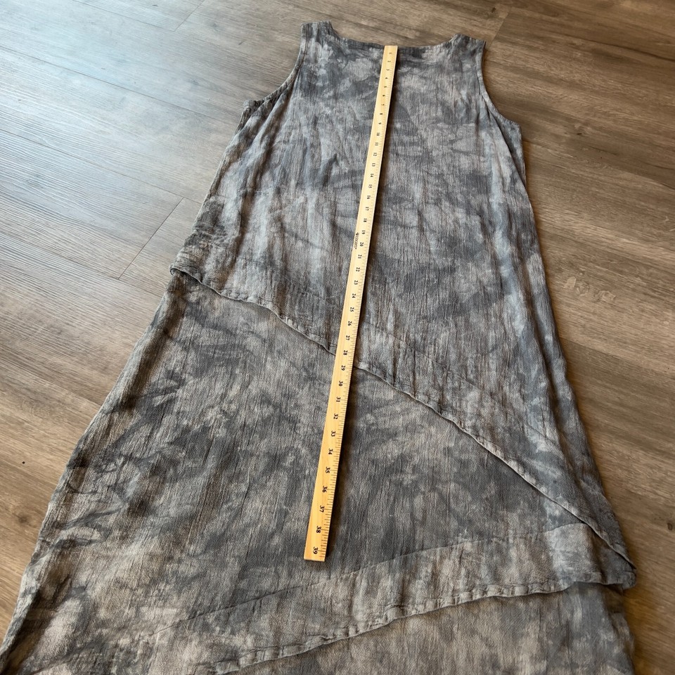 Oh My Gauze Dress Womens Size 2 L/XL Gray Tie Dye Layered Maxi Boho