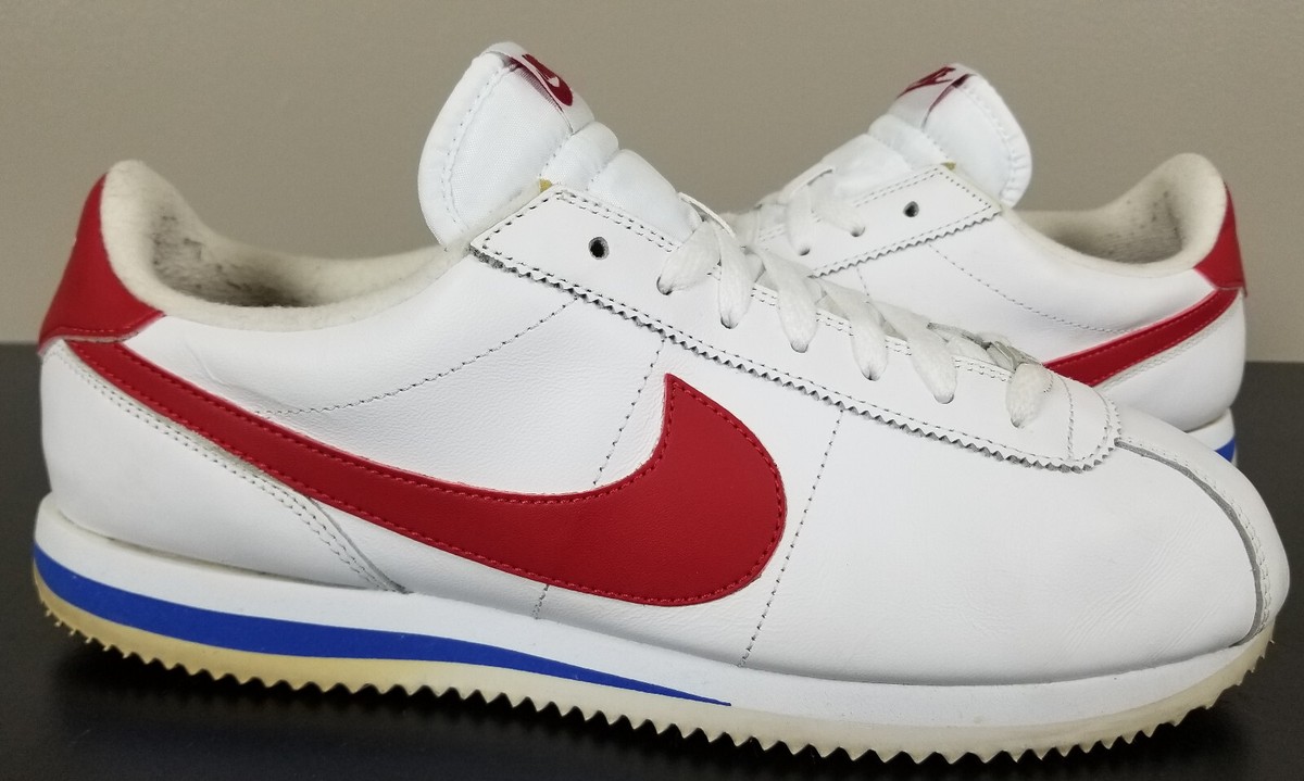 NIKE CORTEZ BASIC LEATHER FOREST GUMP SHOES WHITE BLUE RED NIKE CORTEZ BASIC LEATHER FOREST GUMP SHOES WHITE BLUE RED