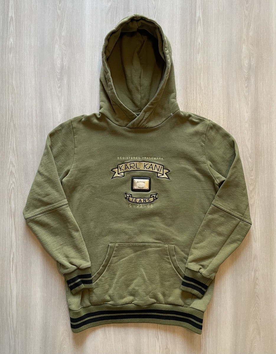 KARL KANI◆カールカナイ フーディ College Heavy Crop [Olive] Vintage Karl Kani Trademark Buckle Hoodie Olive Green Mens