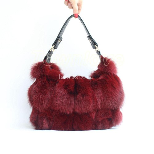 Elegante Fuchspelz Damen Handtasche Echtfell Schultertaschen Damen Geldbörsen Western Reißverschluss - Bild 4 von 29