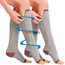 Compression Socks (3 Pack) Stockings 15-20mmHg Knee High Support Open Toe Zipper