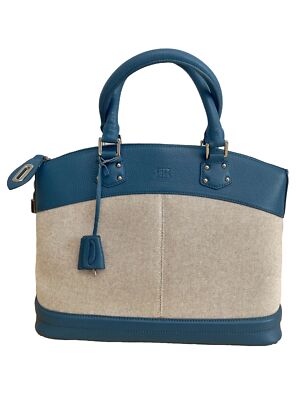 EUC Pedro Rogado Blue Leather Canvas Fabric Purse - Handbag - Made in Spain