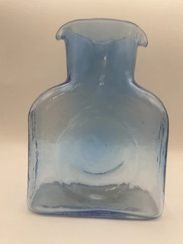 Blenko Blue Turquoise Glass Double Spout Water Bottle Pitcher Vase