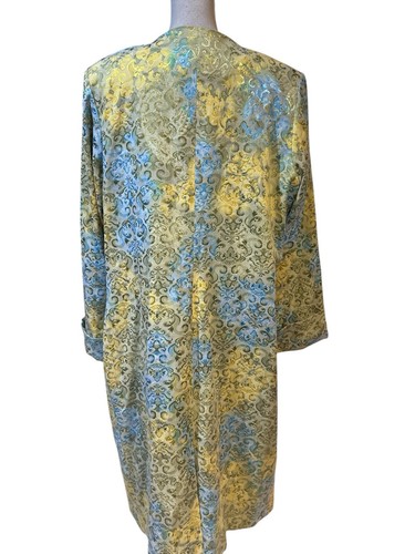 ASHRO 2 Piece Long Dress/Duster Jacket Set Retro Yellow Teal Womens Boho Sz 18 - Picture 2 of 6