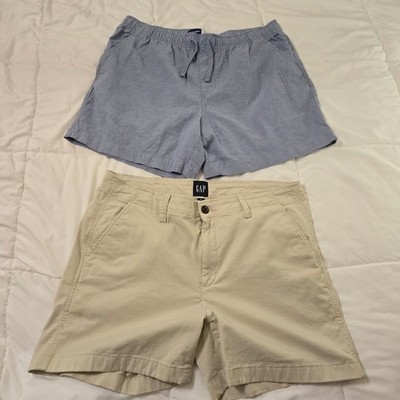 Gap Khaki Chino & Old Navy Blue Linen Blend Jogger Shorts Bundle Women Size 14 L