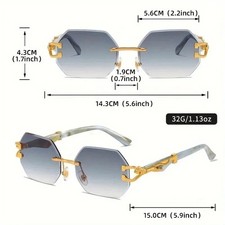 Vintage Rimless Polygonal Metal Frame Sunglasses with Leopard DesignTemples Unis
