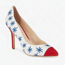Isa Tapia Estrella Embroidered Suede Leather Heel Pumps White Size 9.5 - New