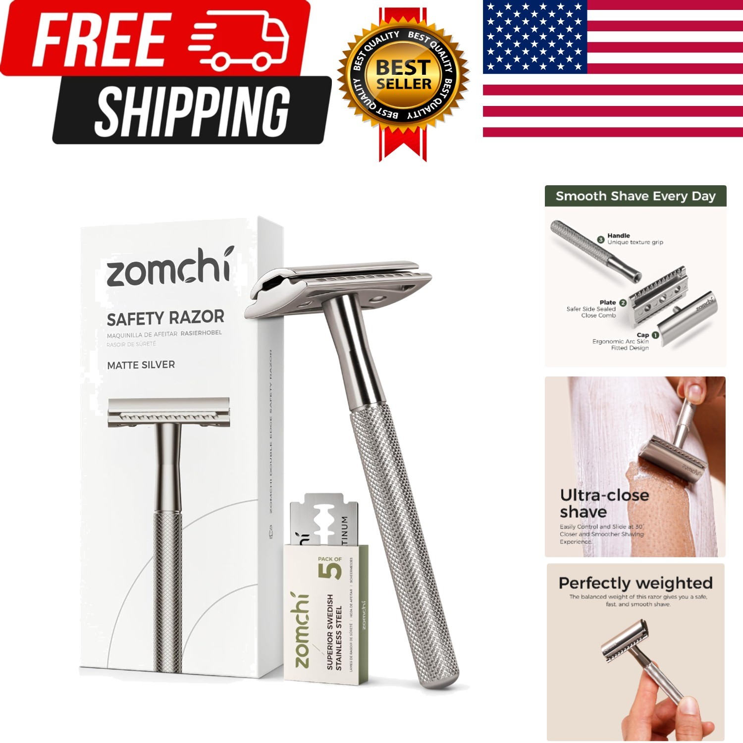 For Men & Women, Eco-friendly Metal Shaver With 5 Re...