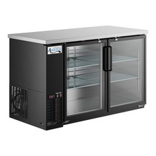 59" Black Counter Height Glass Door Back Bar Refrigerator with LED Lighting