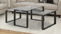 Couchtisch Set Katrine 2-Teilig Rauchglas Metallgestell Mattschwarz Satztisch
