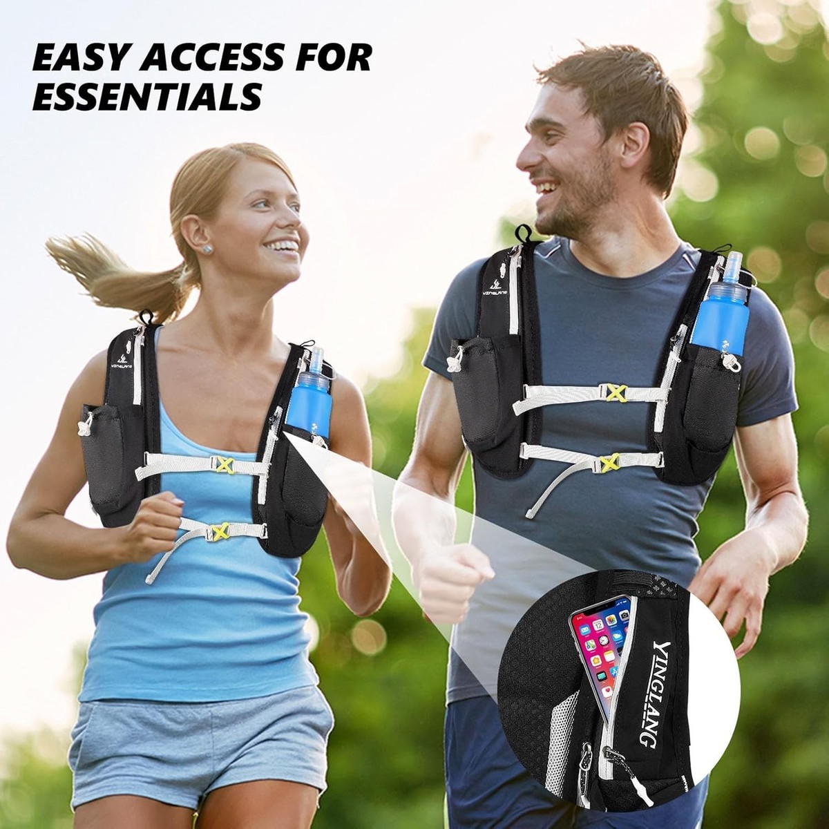 Running Hydration Vest For Men And Women Lightweight Running Vest With Water Bottles 500ml Soft Flask, Adjustable Trail Running Backpack For Marathon, Hiking, Cycling